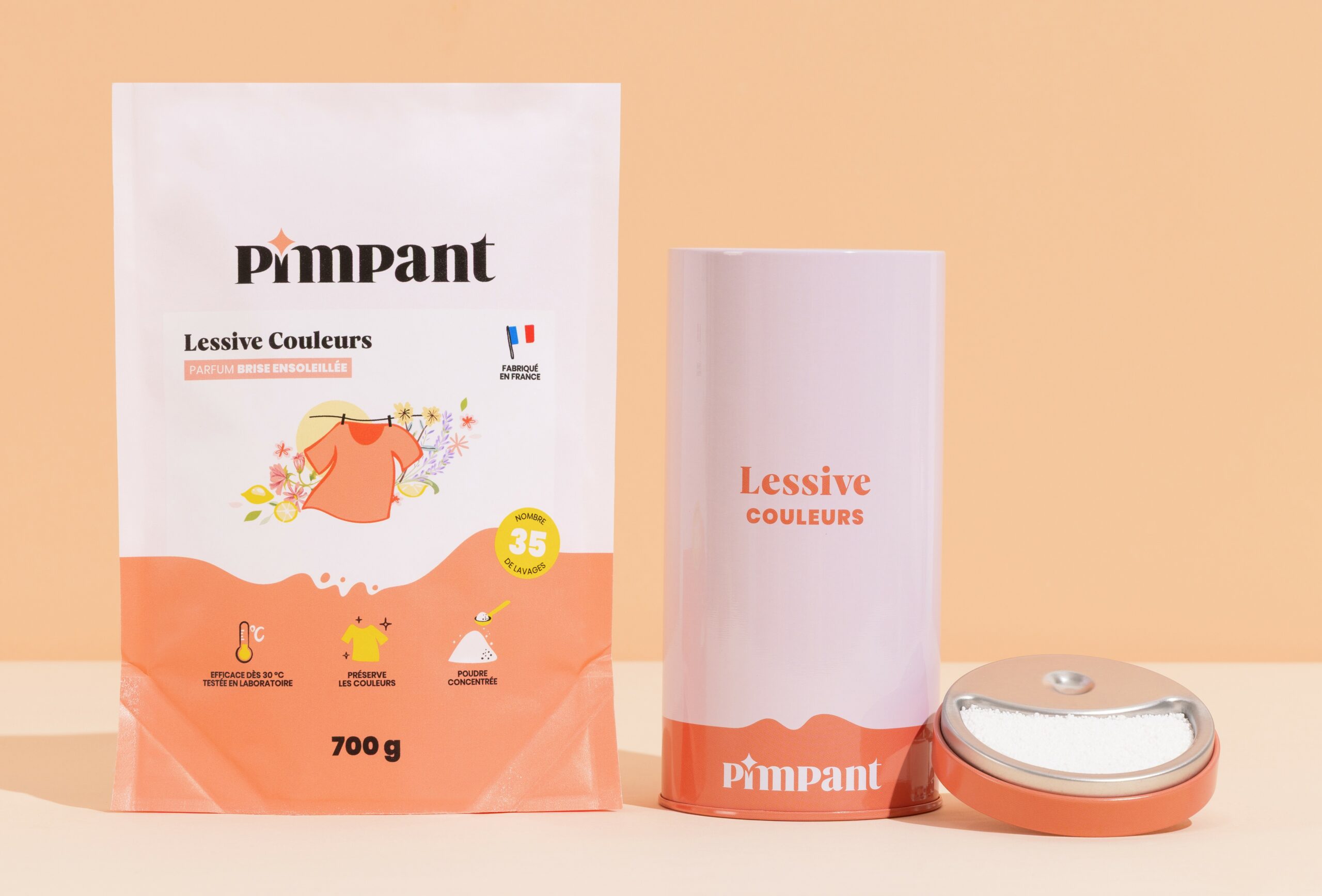 lessive couleur + sa boite en métal doseuse