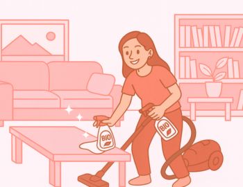 Intervenante effectuant le ménage dans un appartement pour un service à domicile.