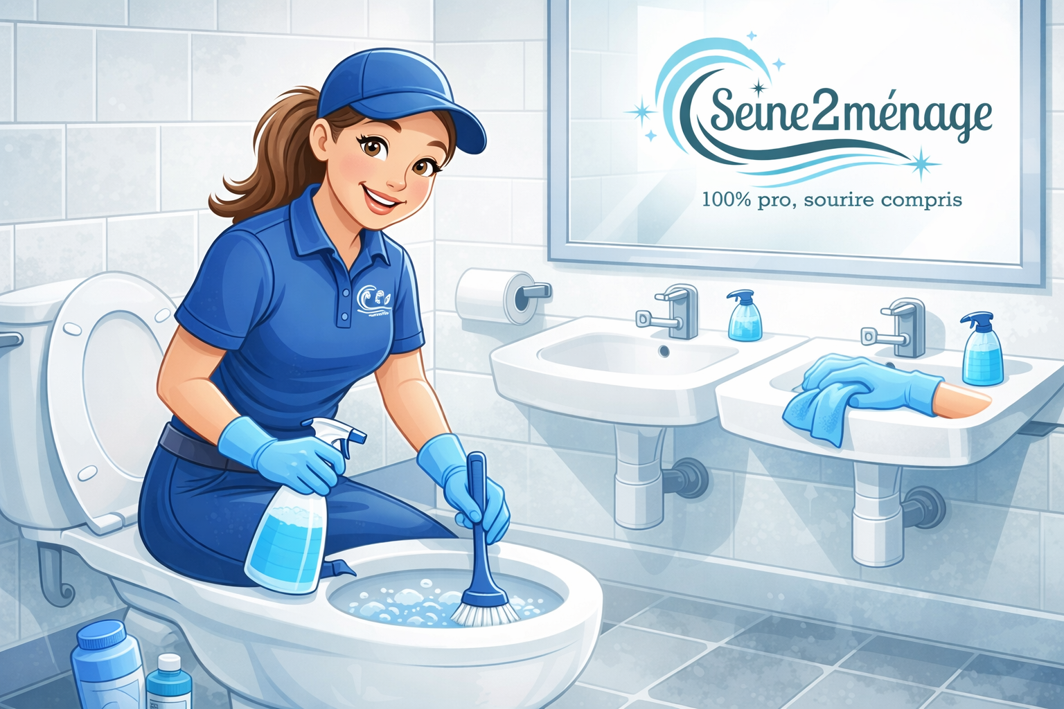 Agent d’entretien nettoyant des sanitaires de bureau – Seine2ménage