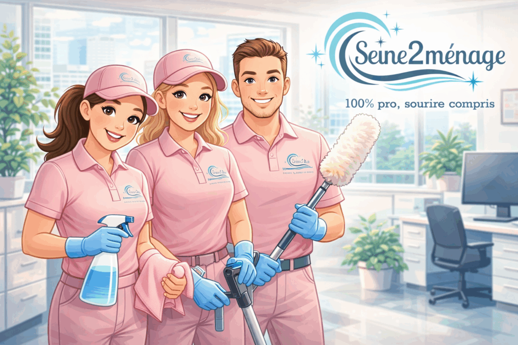 Équipe de nettoyage professionnelle en intervention dans des bureaux – Seine2ménage