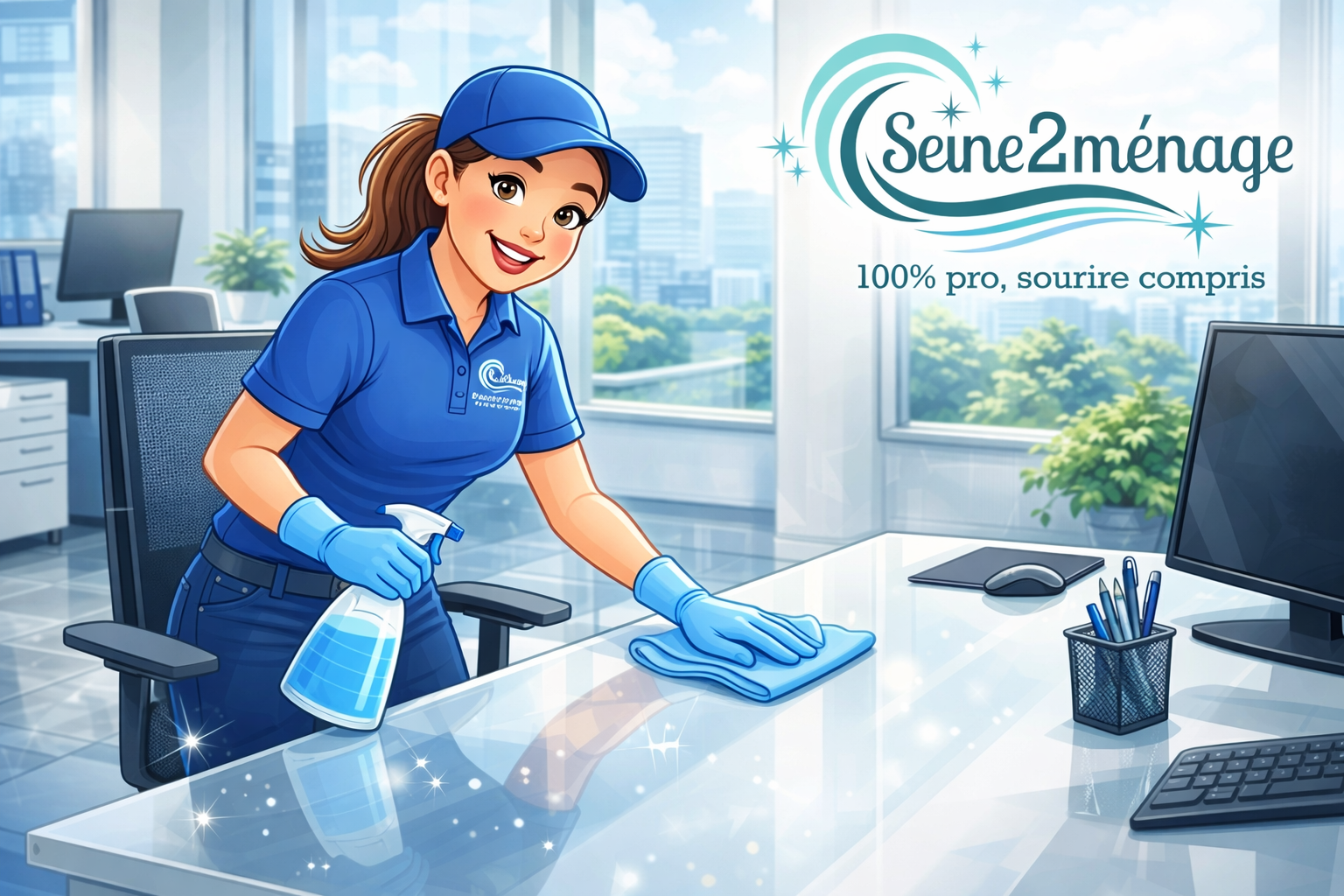 Agent de nettoyage professionnel nettoyant un bureau en entreprise – Seine2ménage