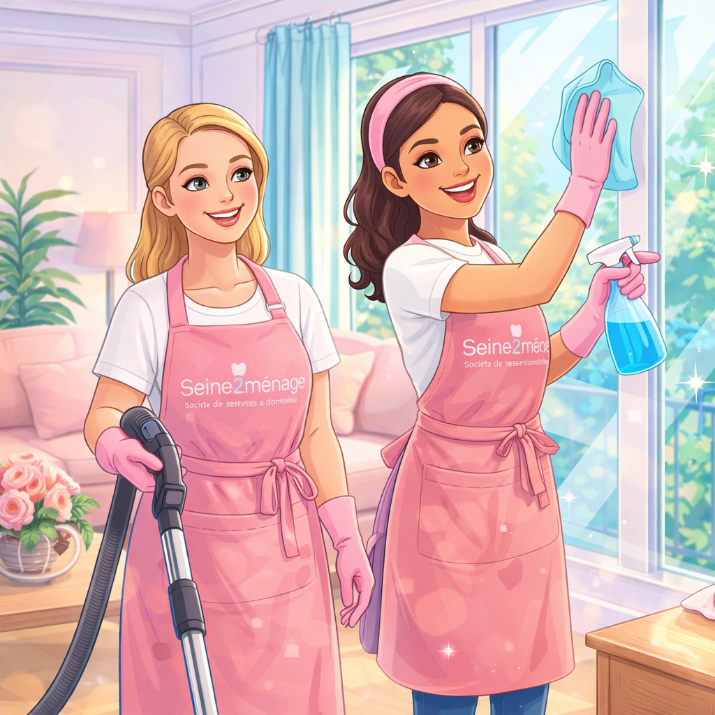 nettoyage de vitre dans un salon avec deux femmes de ménage