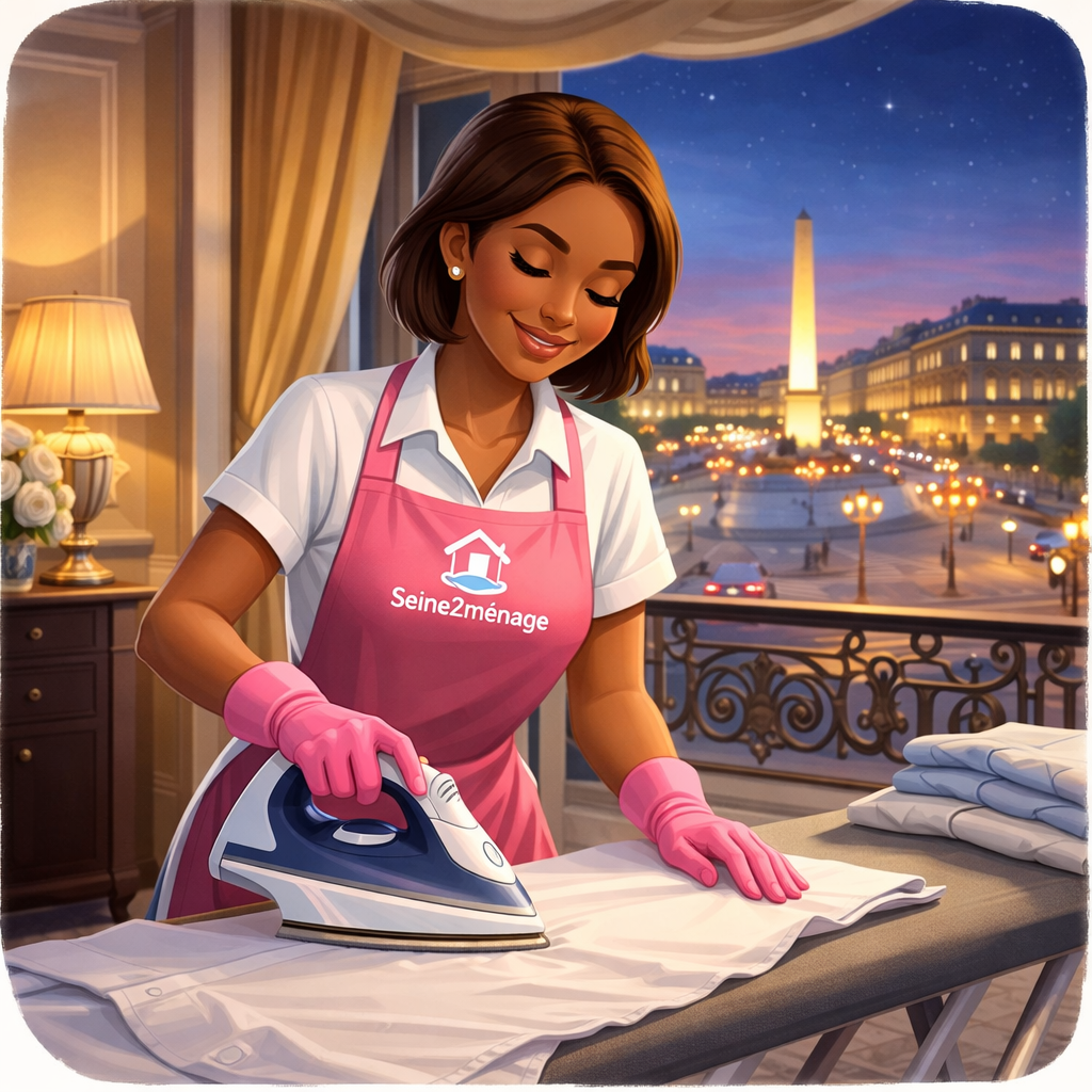 Repassage haut de gamme à domicile à Paris avec vue sur la place de la Concorde - Seine2ménage